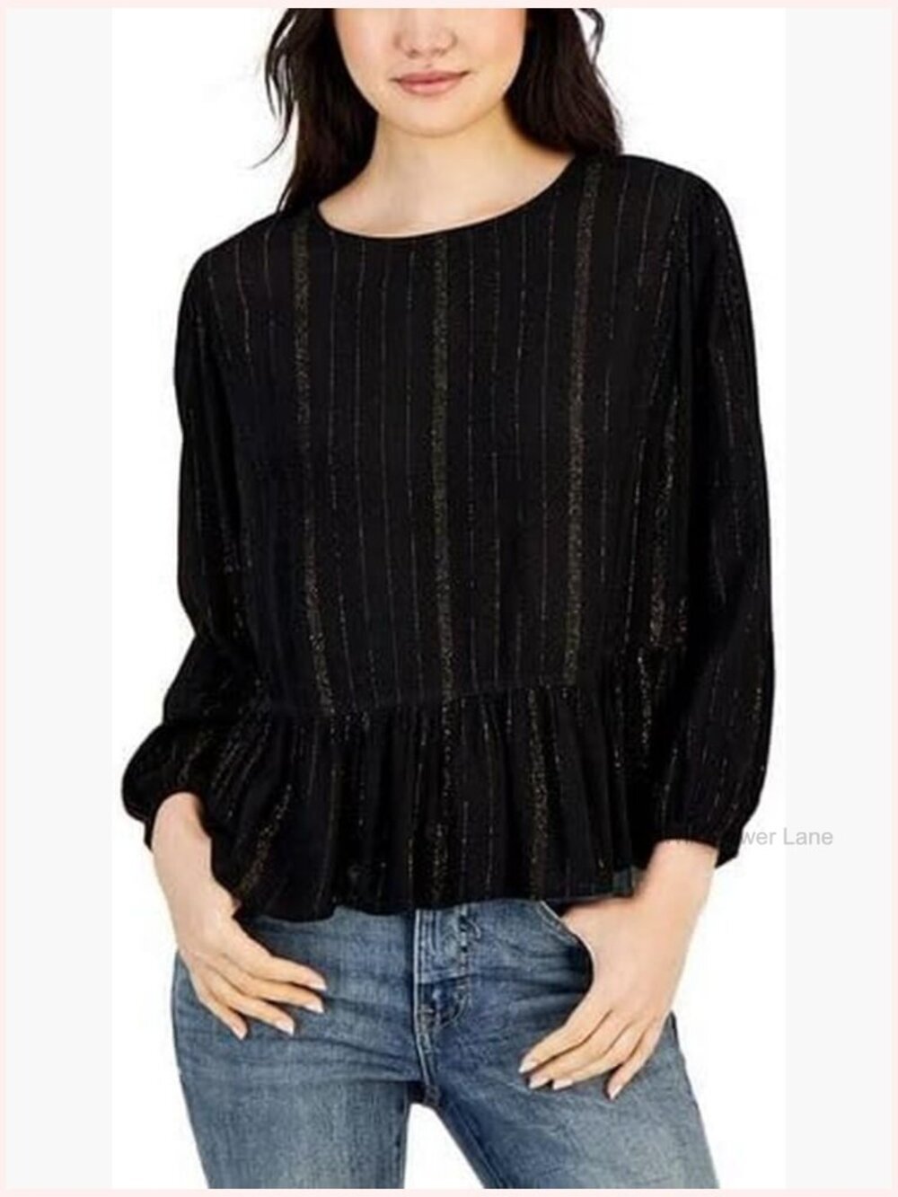 Peplum Long Sleeve Lurex Sportswear Top Crewneck T-Shirt Blouse